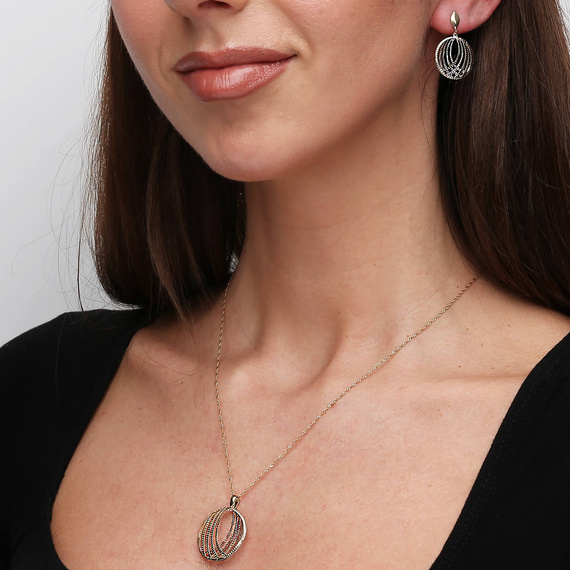 Gold ovale Ohrringe 585 durchbrochene Vintage hängen Englisch 4,3 cm