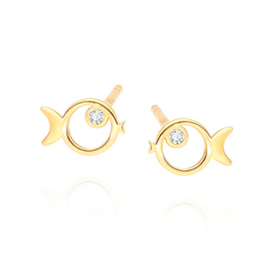 Gold 585 Fisch-Ohrringe mit Zirkonen Post