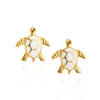 Goldene Ohrringe Schildkröten 585 Schildkröten weißes Emaille auf Stift