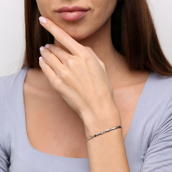 Damen Gold 585 halbsteifes Gliederarmband mit Diamanten 19,5 cm