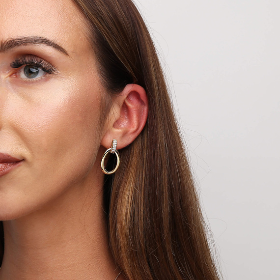 Gold lange ovale 585 Anhänger Zirkonia Ohrringe auf einem Post