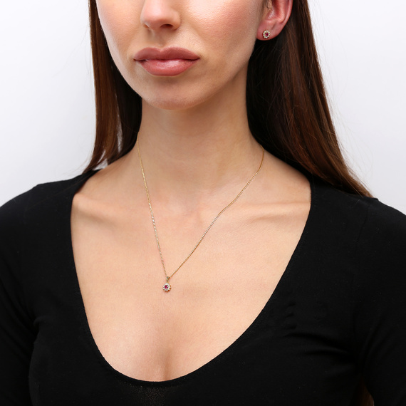 Gold-Ohrringe 585 ovale Rubine Diamanten 0,71 ct