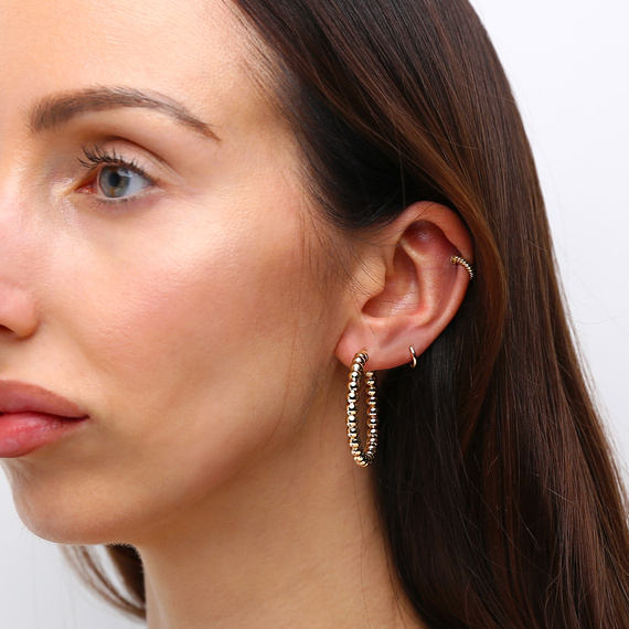 Kreis Ohrringe Gold 585 kleine Kugeln auf Snap 1,2 cm