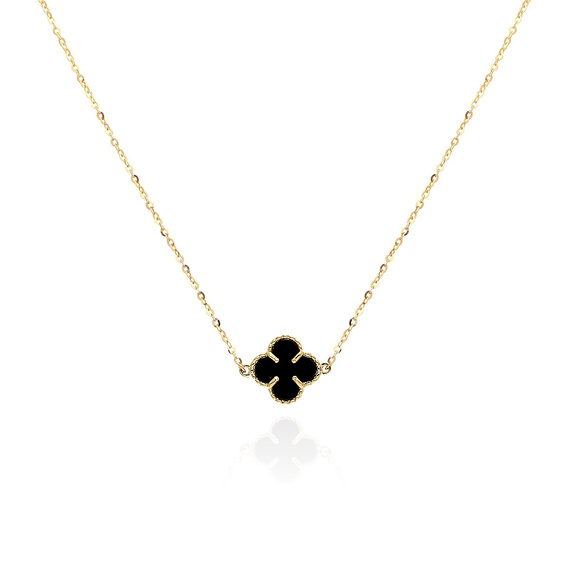 Gold 585 Kleeblumen-Halskette mit schwarzem Onyx