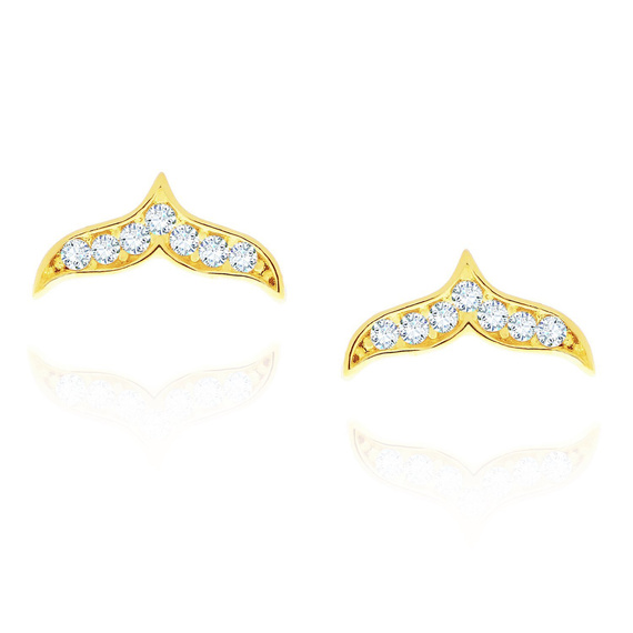 Goldene Walschwanz-Ohrringe mit Zirkonia am Pfosten 585