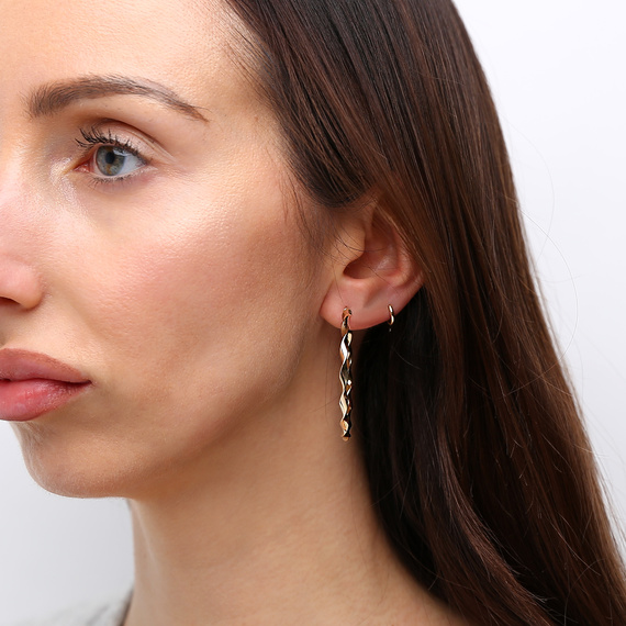 Dicke Goldkreis Ohrringe 585 eingeschnittene Diamantbesatz 2,5 cm