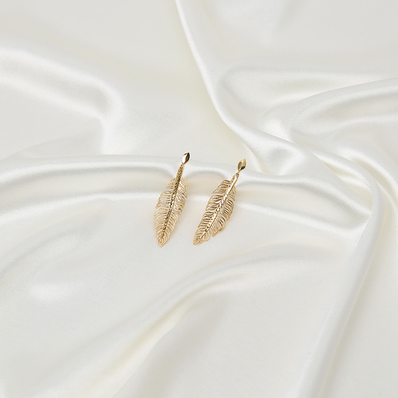 Goldfederblatt-Ohrringe 585 Anhänger Diamant-Ohrstecker