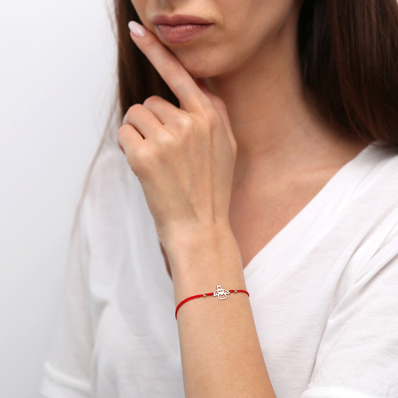 585 Goldarmband auf roter Kordel durchbrochenes Engelsarmband