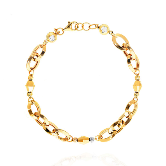 Breites Goldarmband 585 Anker große Glieder facettierte Kugeln Weiß- und Gelbgold 19,5 cm