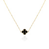 Gold 585 Kleeblumen-Halskette mit schwarzem Onyx