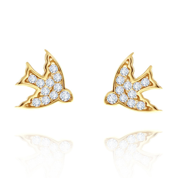 Goldschwalben-Ohrringe mit Zirkonen 585 auf einer Stange