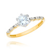 Verlobungsring aus Gold mit großem Zirkonia und kleinerem Zirkonia 585