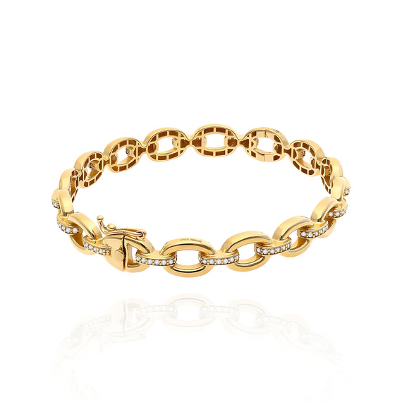 Gold 585 steifes Armband mit Zirkonen 7,5 mm große Glieder 19 cm