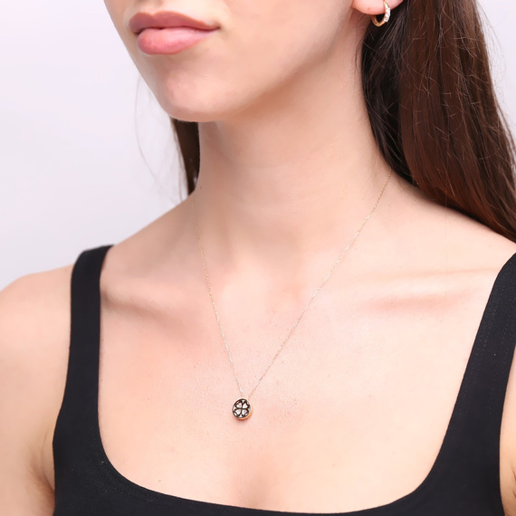 Gold Festhalskette 585 Kleeblatt Perlmutt Persephone