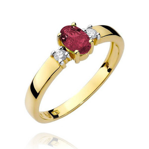 Goldverlobungsring mit großem Rubin 0,60 ct und Diamanten 0,08 ct