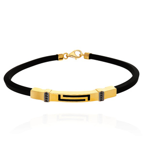 Herrenarmband 585 aus Gold mit Plakette und Gravur an einer Kordel