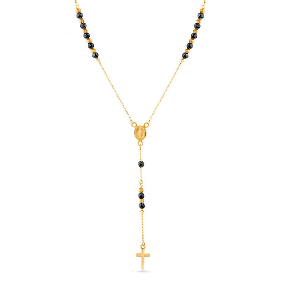 585 Gold Rosenkranz Halskette mit schwarzen Zirkonen Nyks