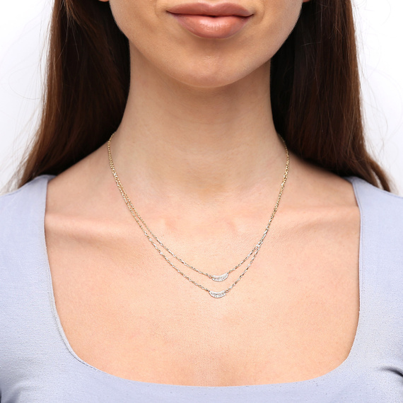 Gold 585 Doppel-Kropfband Halskette feierliche Feder Blätter