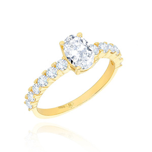 Gold 585 Verlobungsring rechteckig Zirkonia Baguette Zirkonia Perlen