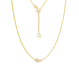 Gold 585 Engelsflügel Festkette mit Zirkonia an der Schließe 42 - 45 cm