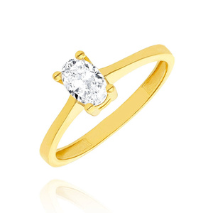 Gold 585 Verlobungsring oval zentraler Zirkon