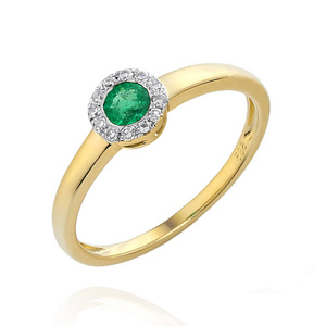 Gold runder Ring 585 Smaragd 0,28 ct Diamanten 0,06 ct
