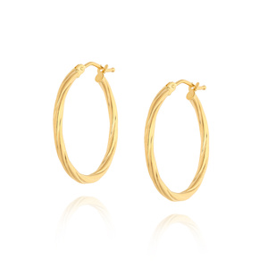 Goldene Ohrringe 585 Kreolen 23 mm mit spiralförmiger Drehung