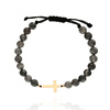 Herren Gold 585 Kreuz Armband grau Jaspis Perlen auf Schnur