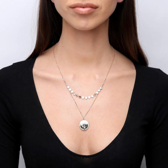 Gold-Damenhalskette 585 Münz-Doppelreife