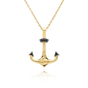 Herren Goldanhänger 585 runder Anker schwarz emailliert