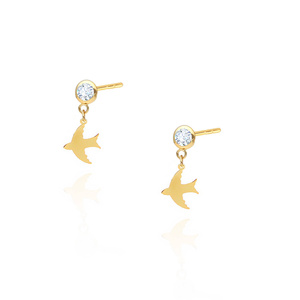 Gold-Anhänger Ohrringe 585 kleine Schwalben Zirkoniumdioxid Post