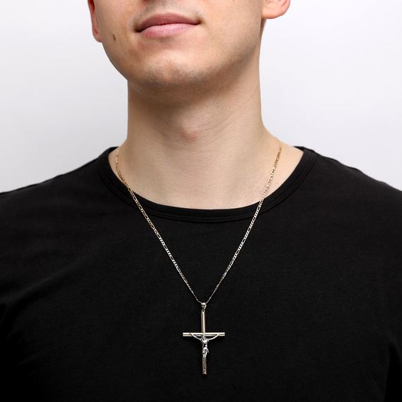 Gold großer Anhänger 585 Jesus gekreuzigt Weiß- und Gelbgold