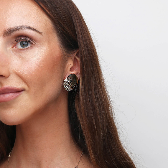 Goldene Ohrringe 585 groß 3D diamantiert Weiß- und Gelbgold auf Steckstecker