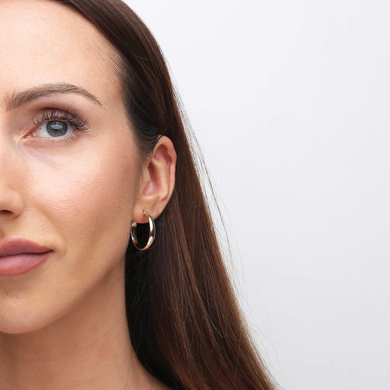 Goldene Ohrringe breite Kreise 585 glatt mit Verschluss 2,5 cm