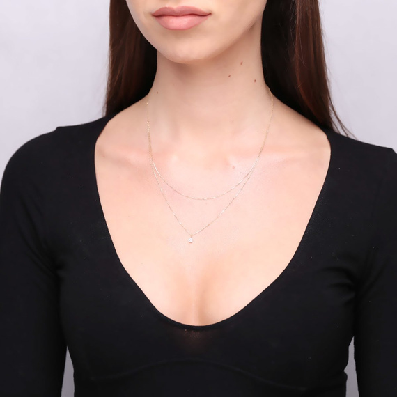 Doppeltes Gold-Fußkettchen mit weißem Zirkon 585