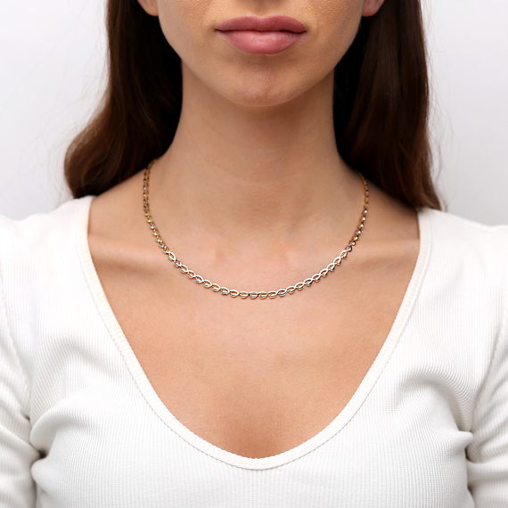 Goldkette 585 Kaffeebohnen Weiß- und Gelbgold Länge 50 cm