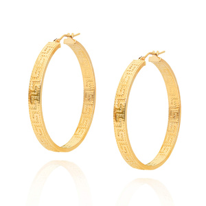 Thick Kreis Ohrringe Gold 585 eingeschnittene griechische Muster auf Snap-on 3,5 cm