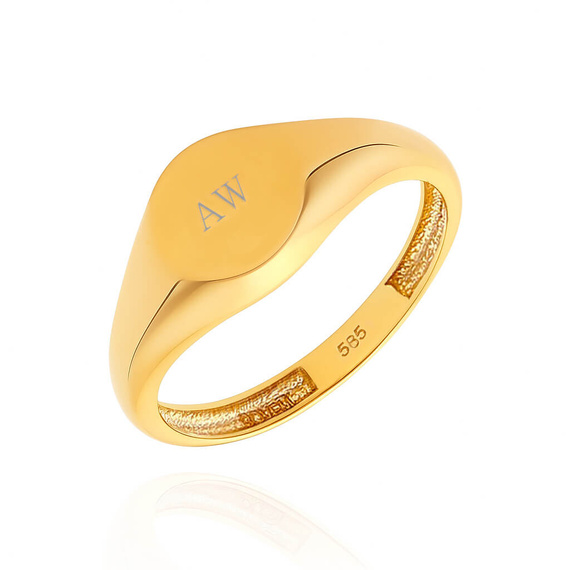 Gold Damenring 585 Siegelring rund schlicht Gravur