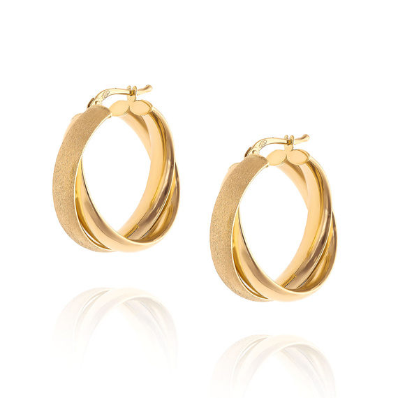 585 Doppelte Ohrringe aus Satin und Glattgold mit Schnappverschluss 3 cm