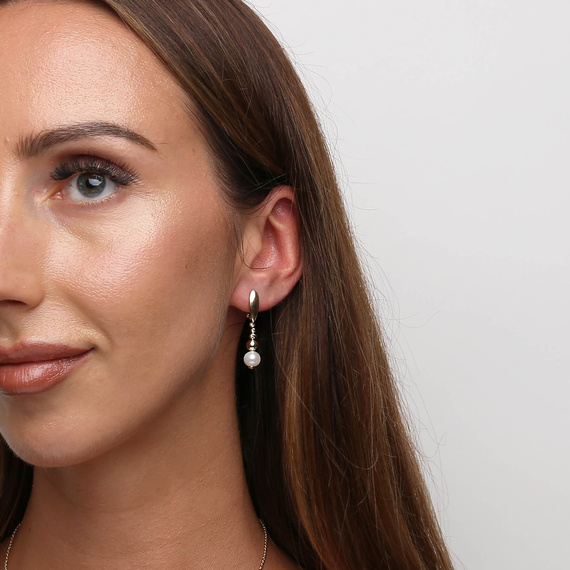 Gold lange Ohrringe mit Perlen 585 facettierten englischen Anhänger Kugeln