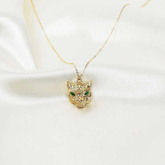 Gold Damen Tiger Halskette 585 durchbrochener Tigerkopf Fußkettchen Kette 45- 48 cm