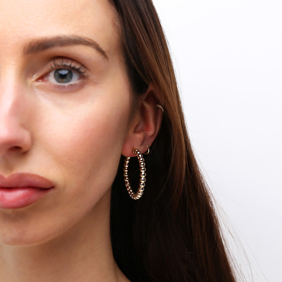 Kreis Ohrringe Gold 585 kleine Kugeln auf Snap 1,2 cm