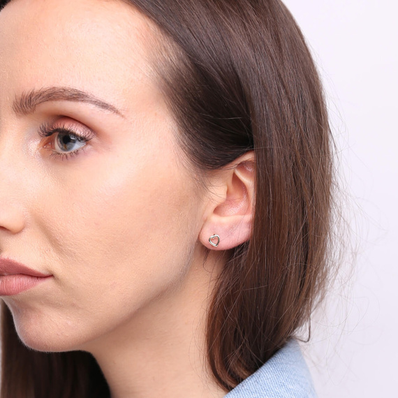 Gold hohlen Herz Ohrringe schlicht auf Stick 585 Einfach