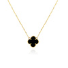Goldklee-Halskette 585 Kleeblume schwarzer Onyx natur 36-40 cm