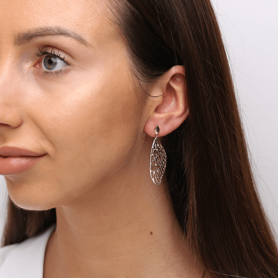 Gold 585 Schmetterlingsflügel Anhänger Ohrringe diamantbesetzt