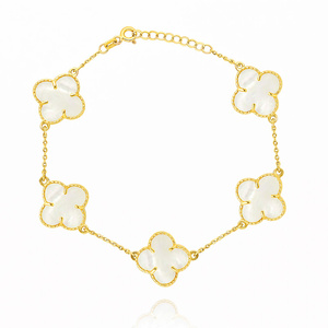 Goldarmband große Kleeblätter 585 Naturstein Perlmutt