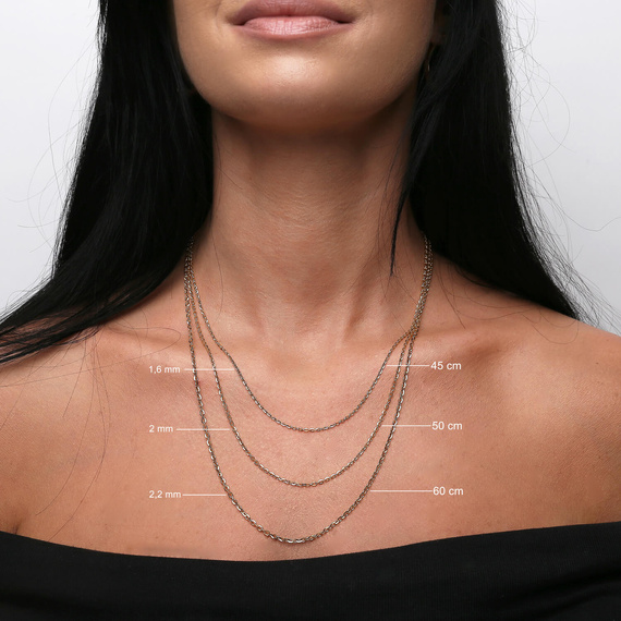 Goldkette 585 Ankier Diamant 1 mm runde Glieder verstellbare Länge 42 - 45 cm