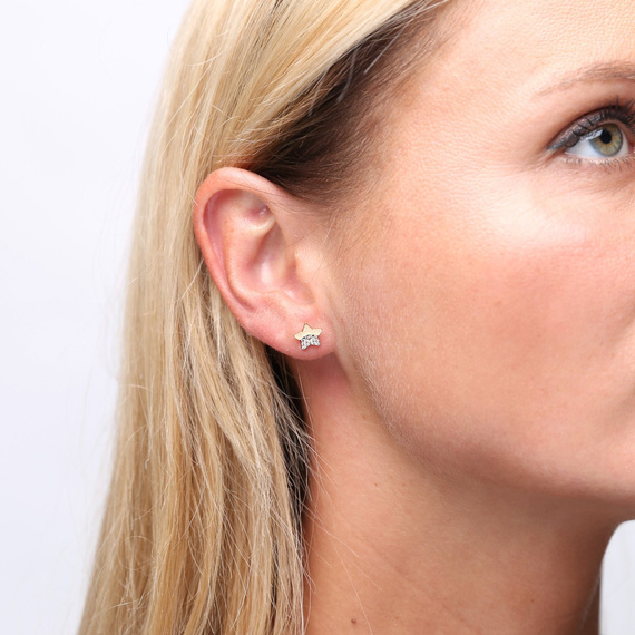 Goldene Stern-Ohrringe mit Zirkonen auf einem 585 Daisy-Stift