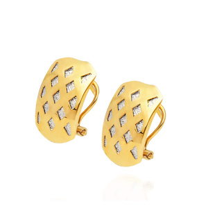 Goldene Ohrringe mit Diamanten 585 breit Weiß- und Gelbgold Omega-Clipverschluss