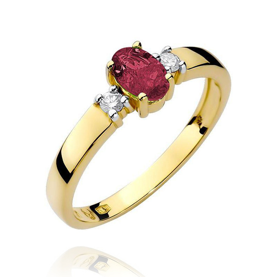 Goldverlobungsring mit großem Rubin 0,60 ct und Diamanten 0,08 ct